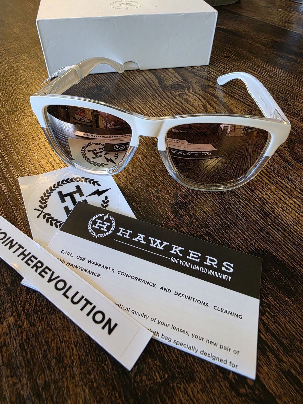 UNISEX White HAWKERS Sunglasses with Brown Gradient Lenses